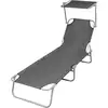 Image de Vidaxl - Chaise Longue Pliable Avec Auvent Acier Gris