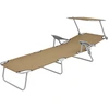Image de vidaXL Chaise longue pliable avec protection solaire acier taupe