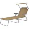 Image de Vidaxl - Chaise Longue Pliable Avec Auvent Acier Taupe