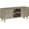 Image de Vidaxl - Meuble Tv Bois Solide De Manguier Gris Avec Laiton 110x30x48 Cm