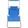 Image de vidaXL Chaise longue pliante avec protection solaire et roues Acier bleu