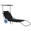 Image de Chaise Longue Pliable Avec Auvent Et Roues Acier Noir Vidaxl
