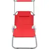 Image de vidaXL Chaise longue pliable avec protection solaire et roues Acier rouge
