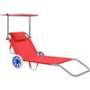 Image de Vidaxl - Chaise Longue Pliable Avec Auvent Et Roues Acier Rouge