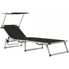 Image de Vidaxl - Chaise Longue Pliable Avec Auvent Aluminium Et Textilène Noir