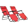 Image de Vidaxl - Chaises Longues Pliables 2 Pcs Avec Repose-pied Acier Rouge