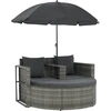 Image de vidaXL Lit de jardin avec parasol Gris Poly rotin