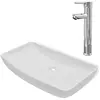 Image de vidaXL Salle de bain lavabo avec mitigeur céramique rectangulaire blanc