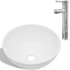 Image de Lavabo De Salle De Bain Avec Mitigeur Céramique Rond Blanc