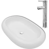 Image de vidaXL Salle de bain lavabo avec mitigeur céramique ovale blanc