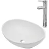 Image de vidaXL Salle de bain lavabo avec mitigeur céramique ovale blanc
