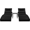 Image de vidaXL Bains de soleil 2 pcs. avec table Poly rotin et Textilène noir