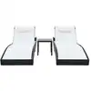 Image de vidaXL Bains de soleil 2 pcs. avec table Poly rotin et Textilène noir