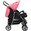 Image de vidaXL Poussette jumelle rose et noire acier