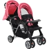 Image de vidaXL Poussette tandem acier rose et noir
