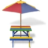 Image de vidaXL Table de pique-nique pour enfants avec bancs & parasol Bois multicolore