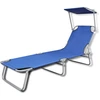 Image de vidaXL Chaise longue pliante avec toit solaire acier et tissu bleu