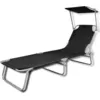 Image de vidaXL Chaise longue pliante avec toit solaire acier et tissu noir