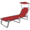Image de vidaXL Chaise longue pliante avec toit solaire acier et tissu rouge