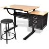 Image de vidaXL Table à dessin avec plateau inclinable 3 tiroirs et tabouret