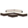 Image de vidaXL Ensemble de salon de jardin 6 pièces avec coussins Poly rotin brun