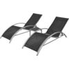 Image de vidaXL Bains de soleil avec table Aluminium Noir