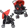 Image de vidaXL Poussette jumelle acier rouge et noir
