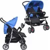 Image de vidaXL Poussette jumelle bébé acier bleu et noir