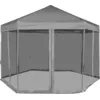 Image de vidaXL Tente pop-up hexagonale avec 6 parois latérales Gris 3,6x3,1 m