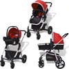 Image de vidaXL Poussette 3 en 1 aluminium rouge et noir