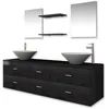 Image de vidaXL Ensemble de meubles de salle de bain 9 pièces avec lavabo et robinet noir
