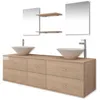 Image de vidaXL Ensemble de meubles de salle de bain 9 pièces avec lavabo et robinet Beige