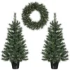 Image de Black Box Trees Glendon Set de 2 sapins de Noël et 1 couronne avec éclairage LED - Vert