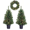Image de Black Box Trees Creston Set de 2 sapins de Noël et 1 couronne avec éclairage LED - Vert