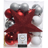 Image de Decoris - Boite De 33 Accessoires Pour Arbre Argenté, Rouge Et Blanc Mat.
