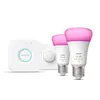 Image de Philips Hue White & Color Ambiance Kit De Démarrage : 2 ampoules Connectées E27 (1100) + Bouton Connecté