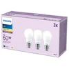 Image de Ampoule LED - PHILIPS - Classique - 60 W - A60 E27 - Blanc chaud - Non dimmable x 3