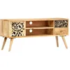 Image de Vidaxl   Meuble Tv Bois Massif De Manguier 100x30x45 Cm   2 Tiroirs Et Compartiments   Style Industriel   Article Poli Et Laqué