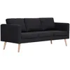 Image de Vidaxl   Canapé Droit 3 Places En Tissu Noir   Confort Optimal Avec Coussins Épais   Housses Amovibles Et Lavables   Cadre En Bois Robuste
