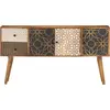 Image de vidaXL Buffet avec motifs imprimés 130x30x70 cm bois massif mangue