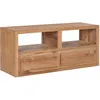 Image de Vidaxl   Meuble Tv En Bois De Teck Massif 90x30x40 Cm   2 Tiroirs   Style Vintage   Compartiments Ouverts Pour Multimédia