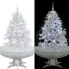 Image de Vidaxl   Arbre De Noël Enneigé 140 Cm Avec Base Parapluie   Neige Artificielle Contrôlée   Décorations Lumineuses Incluses   Atmosphère Festive Garantie
