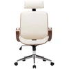 Image de Chaise de bureau pivotante avec appuie-tête Crème Similicuir Bois courbé