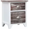 Image de Table De Chevet Marron Et Blanc 38x28x45 Cm Bois De Paulownia