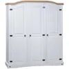 Image de Vidaxl   Garde-robe 3 Portes En Pin Massif Blanc   Dimensions 151 X 52 X 170 Cm   Compartiment Gauche Avec Étagère Et Barre De Penderie   Compartiment Droit Avec 4 Étagères