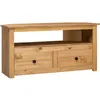 Image de Vidaxl   Meuble Tv D'Angle 93x49x49 Cm En Pin Massif   2 Tiroirs Et Compartiment Ouvert   Couleur Bois Naturel   Facile À Nettoyer