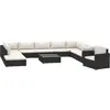 Image de vidaXL Ensemble salon de jardin 11 pièces avec coussins Poly rotin noir