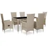 Image de Vidaxl Ensemble À Manger D'Extérieur 7 Pcs Coussins Résine Tressée
