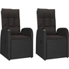 Image de vidaXL Chaises longues de jardin 2 pcs. avec coussins Poly rotin noir