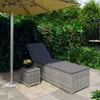 Image de Chaise Longue Avec Coussin Et Table À Thé Résine Tressée Gris Vidaxl